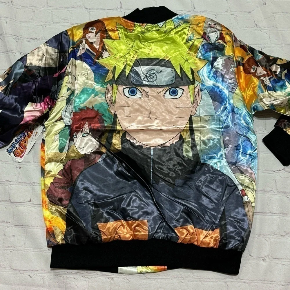 REASON CLOTHING BRAND X NARUTO SHIPPUDEN explosion satin Puffer Bomber jacket